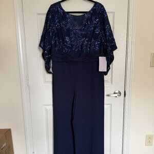 ✨ **NWT JS Collections Blue Satin & Sequin Pantsuit – Size 16** ✨